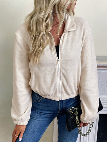 women's short solid color polar fleece jacket