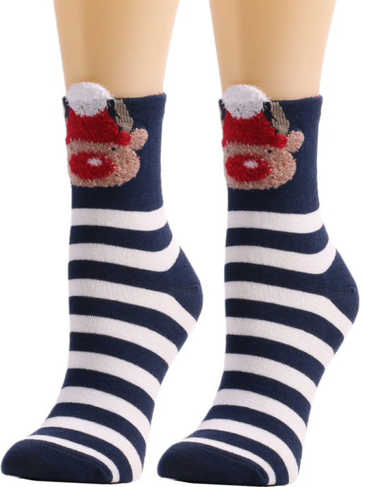 Women's Christmas Cute Cartoon Striped Socks