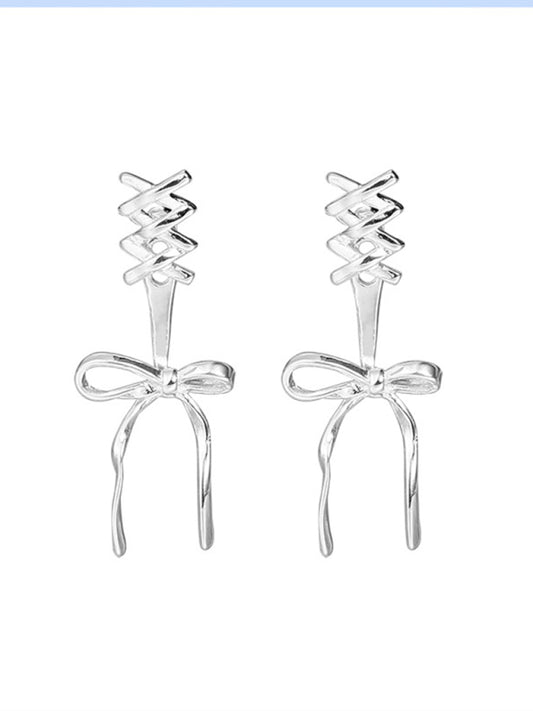 New 925 silver needle bow ribbon cute new earrings