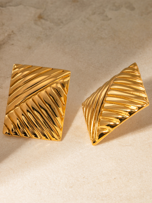 Stainless steel striped symmetrical earrings, simple niche design, fashionable earrings