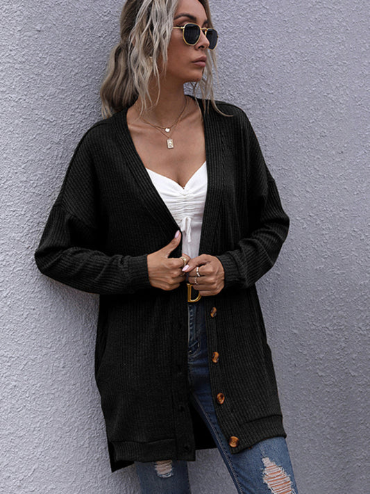 women's long sleeve outerwear knitted v-neck cardigan sweater coat