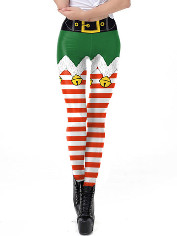 Women's Christmas Print Skinny Mid-Rise Leggings