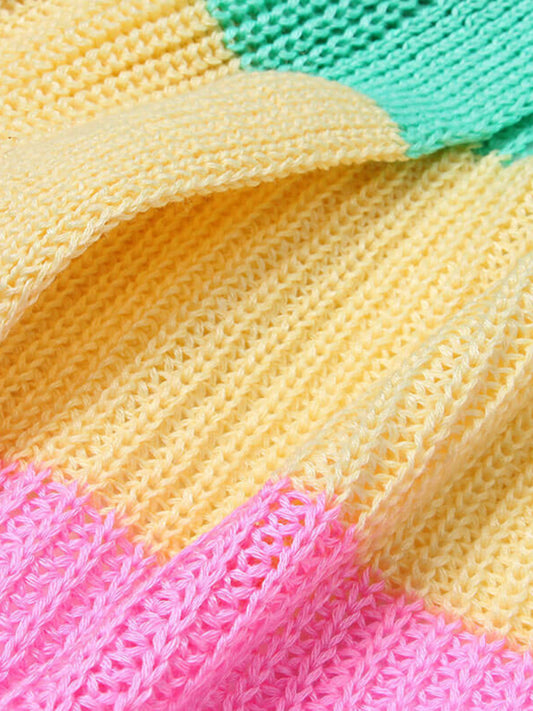 Sweater Loose Color Long Sleeve Contrasting Color Striped Knit Cardigan Jacket