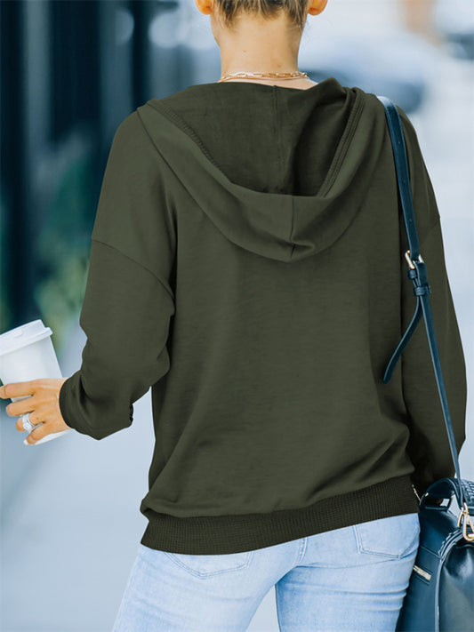 Women's autumn and winter solid color hooded long-sleeved casual sweatshirt