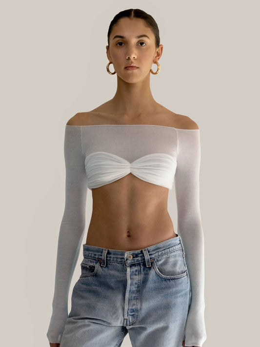 New fashion off-the-shoulder one-neck long-sleeved top