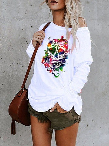 New casual sexy personality skull long-sleeved top