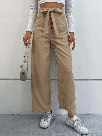 Women's straight solid color casual trousers