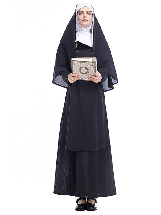 Halloween Black Robe Cosplay Costume(skirt + headwear + shawl)