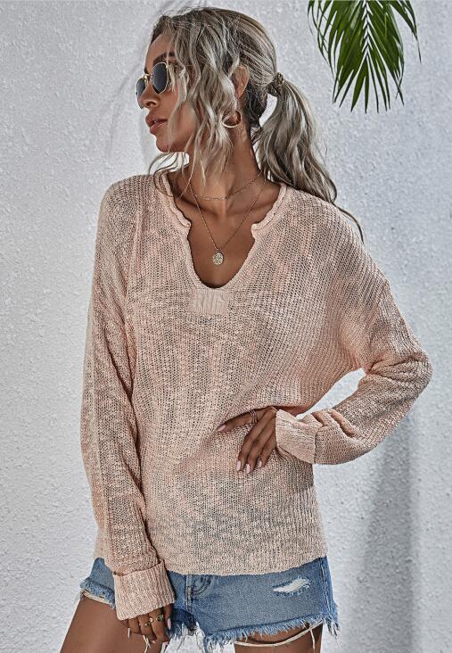 Women's Loose V-Neck Pullover Long Sleeve Sweater